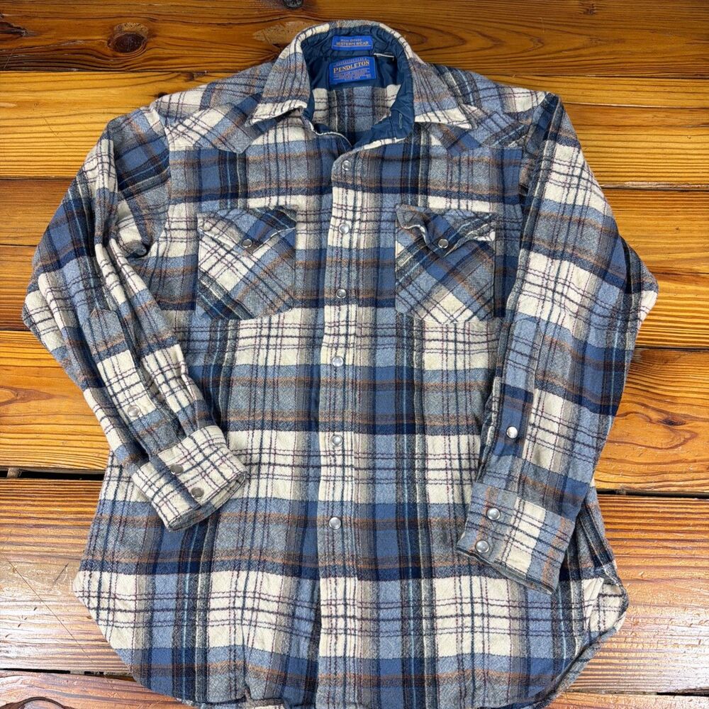 Vtg Pendleton High Grade Western Wear Wool Shirt Pearl Snap Plaid Sz Small Read!